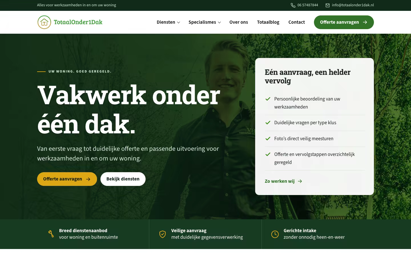 Website van TotaalOnder1Dak